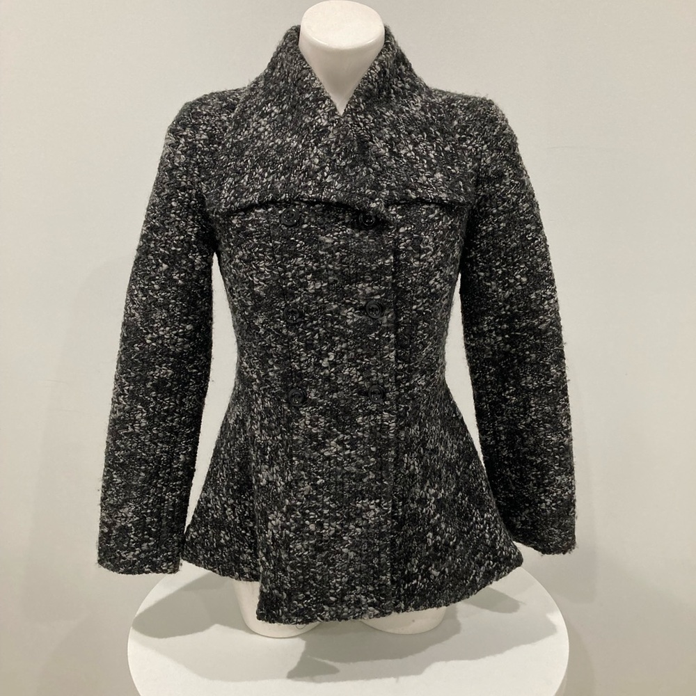 Cynthia Rowley Women's Black Tweed Double Breasted Peplum Blazer Jacket S